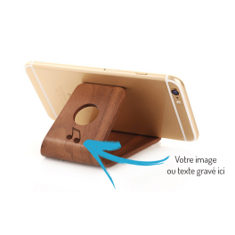 Support smartphone personnalis&eacute; bois fonc&eacute; grav&eacute;