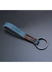Porte clé en cuir personnalisé gravure bleu