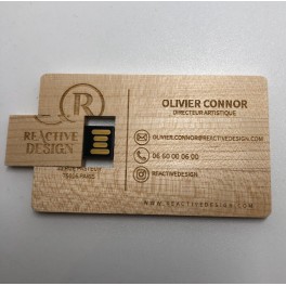 Cl&eacute; USB 32go carte de visite en bois personnalis&eacute; gravure
