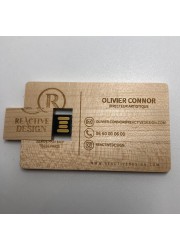 Cl&eacute; USB 32go carte de visite en bois personnalis&eacute; gravure