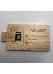 Clé USB carte de visite en bois personnalisé gravure rouge