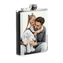 Coffret Cadeau Flasque Acier effet Cuir, personnalis&eacute;e avec photos